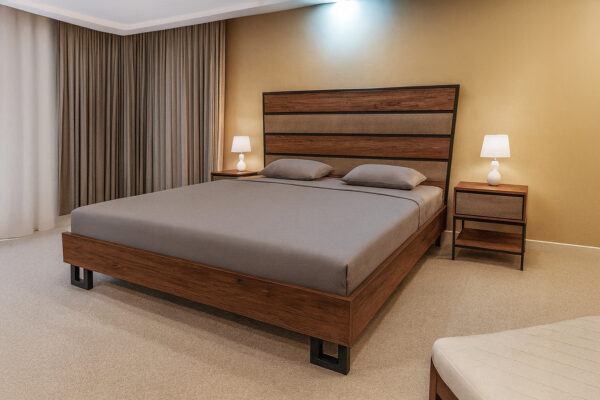 ΚΡΕΒΑΤΙ ΔΙΠΛΟ WOODY Spitimade® ΞΥΛΙΝΟ ΜΕ ΥΦΑΣΜΑ ΣΕ ΜΠΕΖ ΑΠΟΧΡΩΣΗ