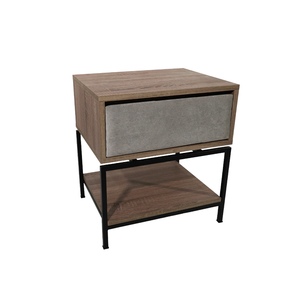 anoixtoksilino ksilini Κομοδίνο Komo-Woodtex με Υφασμάτινο Συρτάρι & Mαύρη Μεταλλική Βάση - Image 1