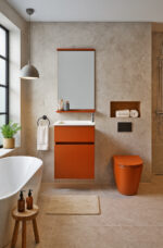 Ορθογώνιος Καθρέφτης Μπάνιου Με Ξύλινη Κορνίζα Σε Κεραμιδί Απόχρωση - Image 3