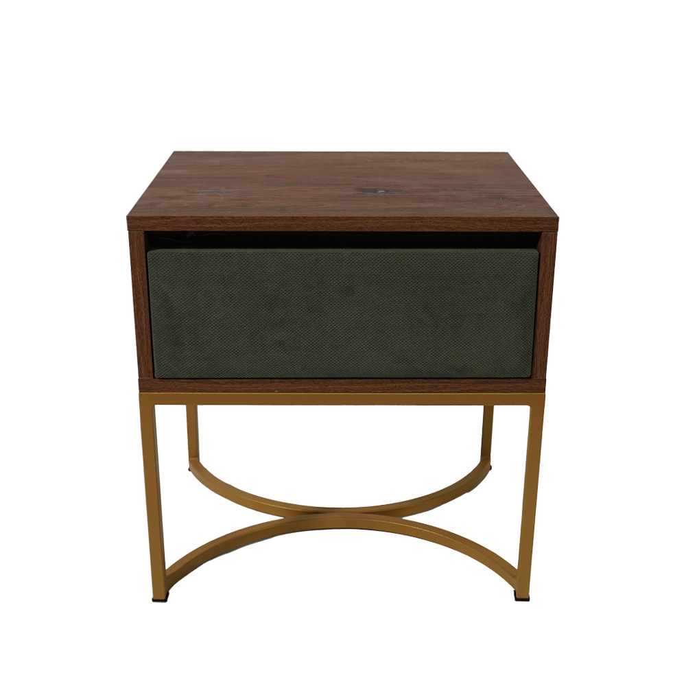 komo-arco ξυλινο πράσινο χρυση βαση (1) Κομοδίνο Komo-Arco Mε Υφασμάτινη Λεπτομέρεια & Χρυσή Μεταλλική Βάση - Image 1