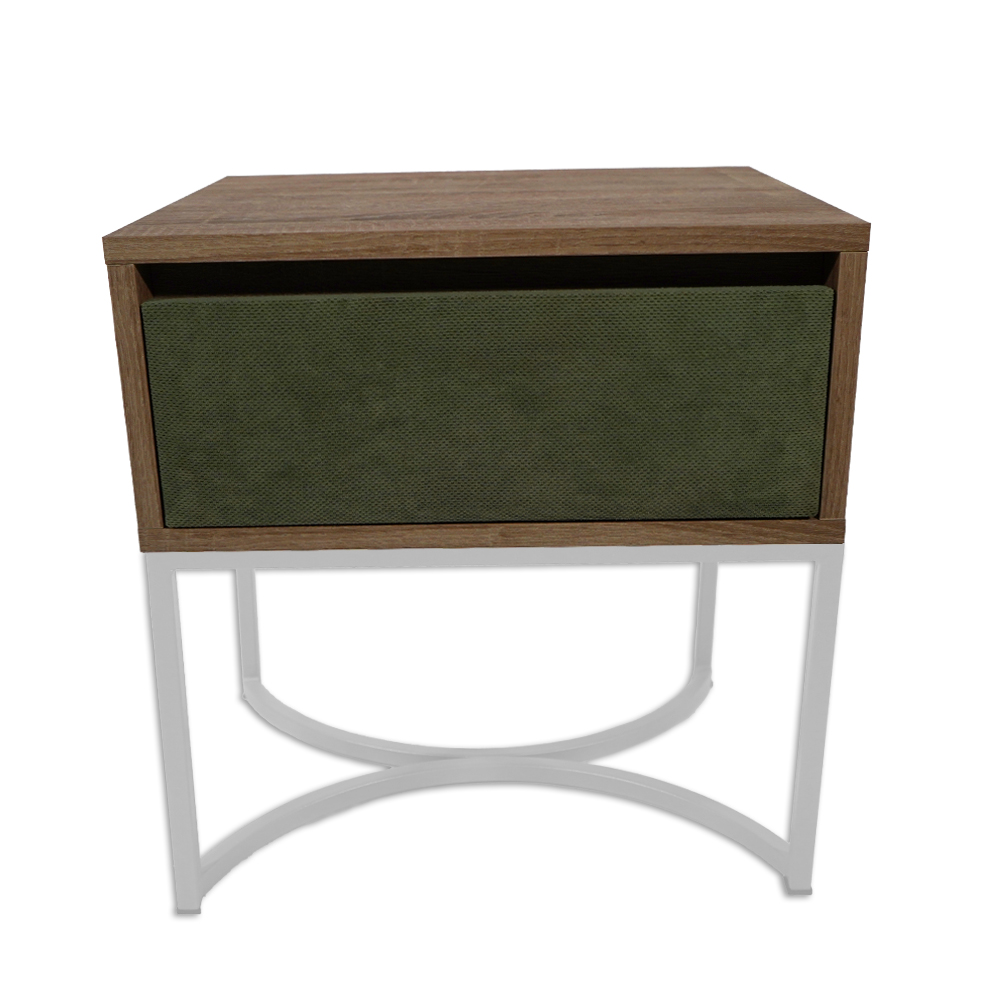 komo-arco ξυλινο πράσινο χρυση βαση (21) Κομοδίνο Komo-Arco Mε Υφασμάτινη Λεπτομέρεια & Λευκή Μεταλλική Βάση - Image 1