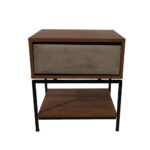 Κομοδίνο Komo-Woodtex με Υφασμάτινο Συρτάρι & Mαύρη Μεταλλική Βάση - Image 2