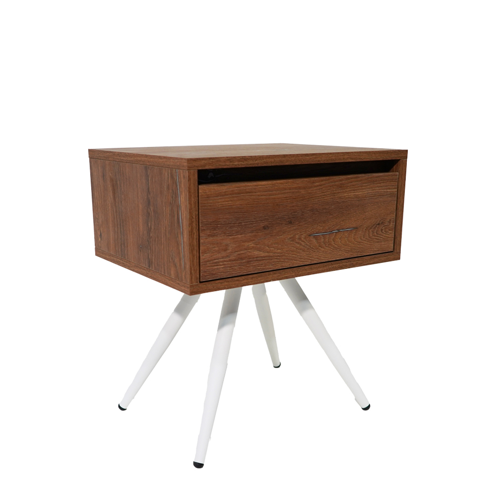 ksilino aspra podia Κομοδίνο Komo-Nord Mε Ξύλινη Όψη και Λευκή Μεταλλική Βάση - Image 1