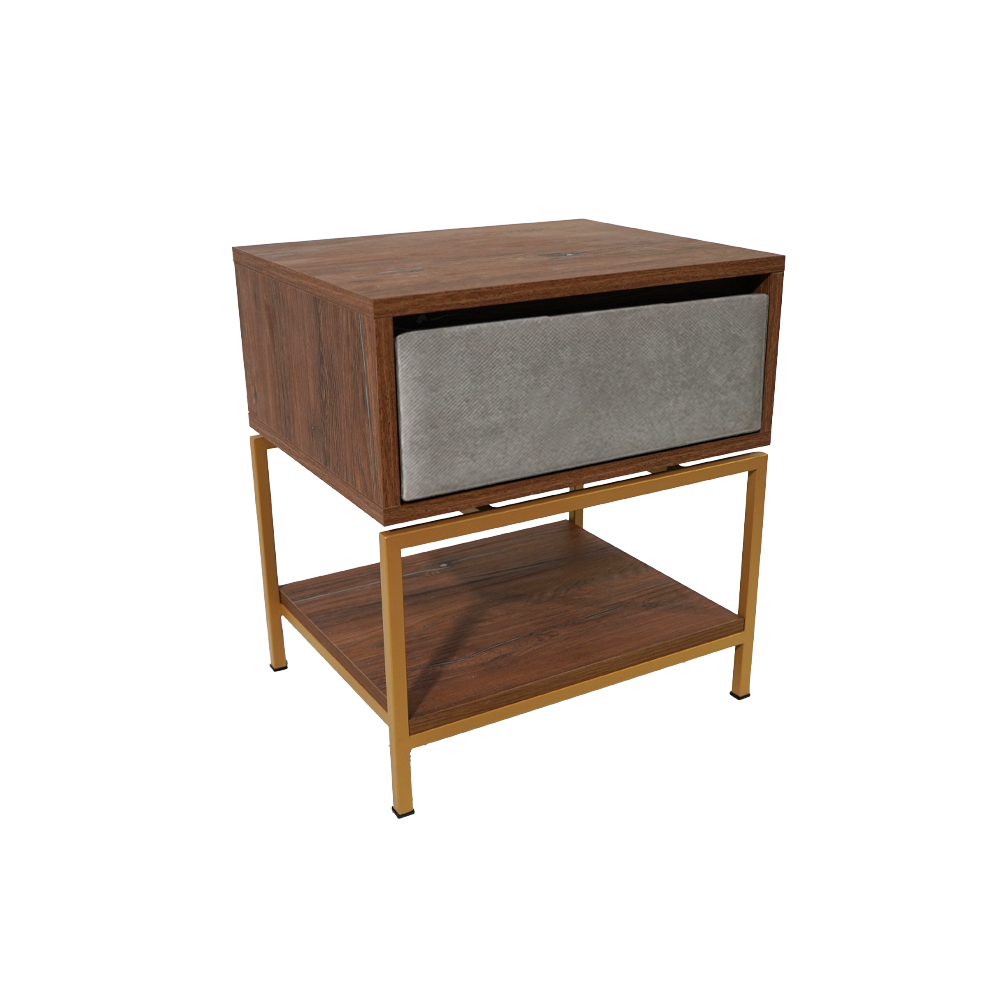 ksilino ksilini xrysi Κομοδίνο Komo-Woodtex με Υφασμάτινο Συρτάρι & Χρυσή Μεταλλική Βάση - Image 1