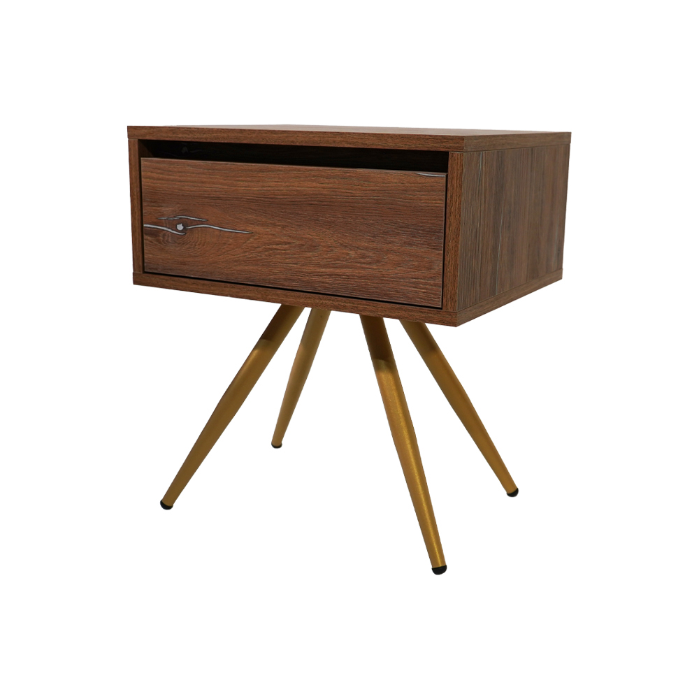 ksilino xrysa podia Κομοδίνο Komo-Nord Mε Ξύλινη Όψη και Χρυσή Μεταλλική Βάση - Image 1