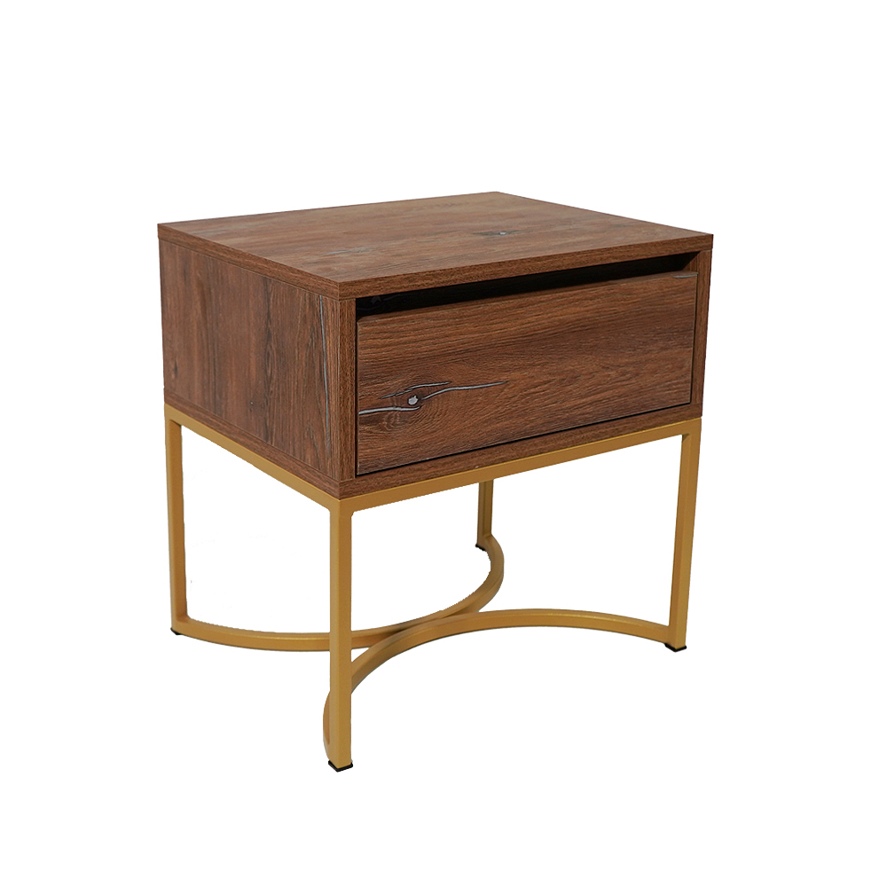 ksilino xrysi Κομοδίνο Komo-Arco Mε Ξύλινη Όψη και Χρυσή Μεταλλική Βάση - Image 1