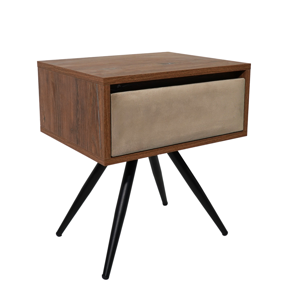 ksilino.mpez.mavrapodia 2 Κομοδίνο Komo-Nord Mε Υφασμάτινη Λεπτομέρεια & Mαύρη Μεταλλική Βάση - Image 1