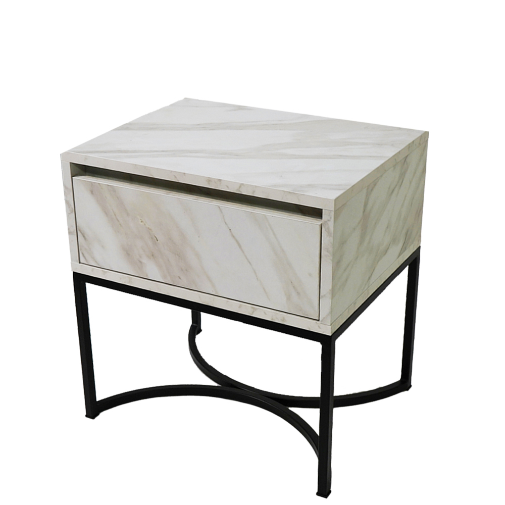 marmaro.mavri Κομοδίνο Komo-Arco Mε Όψη Μάρμαρου & Μαύρη Μεταλλική Βάση - Image 1