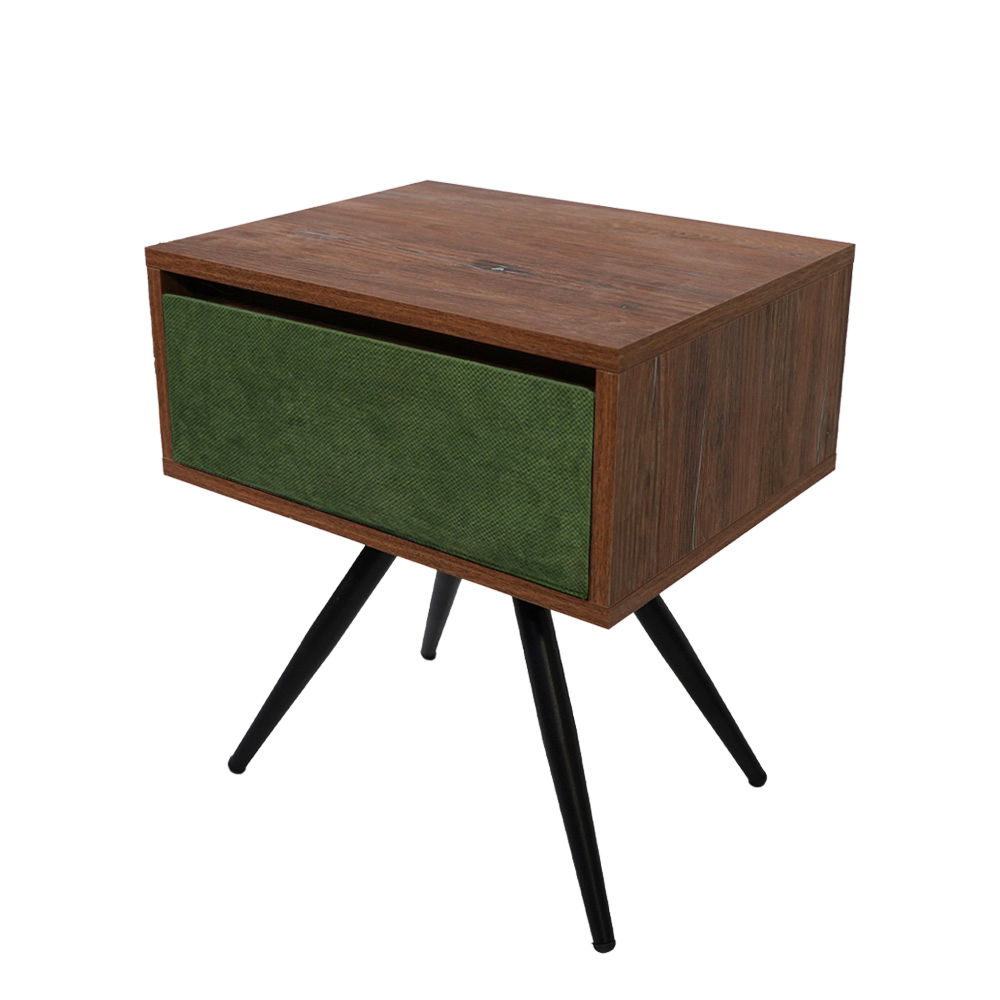 μαυρα ποδια Κομοδίνο Komo-Nord Mε Υφασμάτινη Λεπτομέρεια & Μαύρη Μεταλλική Βάση - Image 1