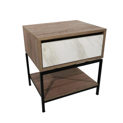 Κομοδίνο Komo-Woodtex με Υφασμάτινο Συρτάρι & Μαύρη Μεταλλική Βάση