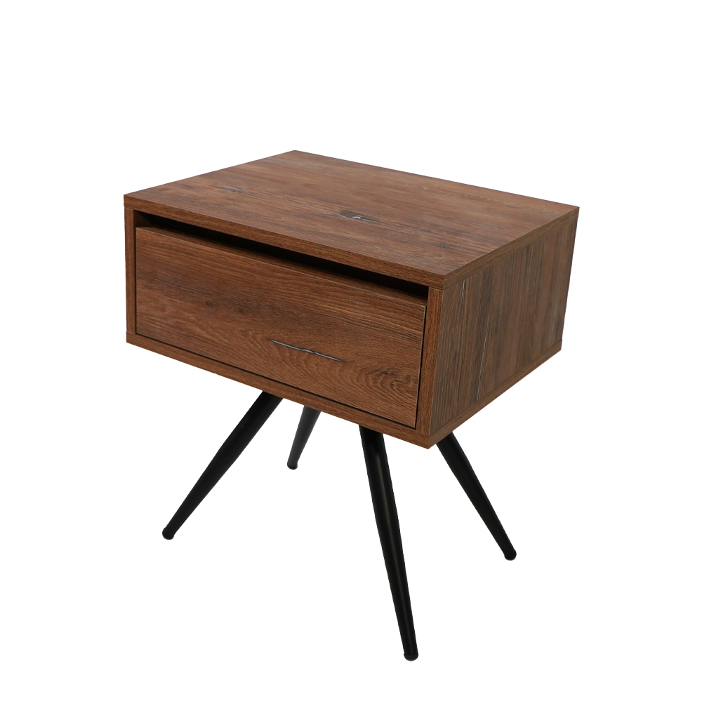 ξυλινο ξυλινο μαυρα podia Κομοδίνο Komo-Nord Mε Ξύλινη Όψη και Μαύρη Μεταλλική Βάση - Image 1