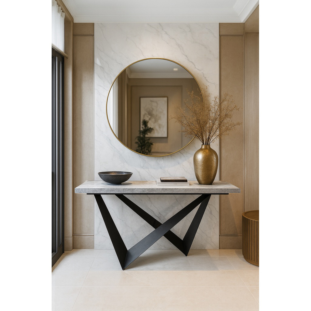 022 ΕΠΙΠΛΟ ΕΙΣΟΔΟΥ WALL ΜΕ ΞΥΛΙΝΗ ΕΠΙΦΑΝΕΙΑ ΜΕ ΟΨΗ ΜΑΡΜΑΡΟΥ ΜΕ ΓΚΡΙ ΝΕΡΑ & ΜΕΤΑΛΛΙΚΗ ΒΑΣΗ - Image 1