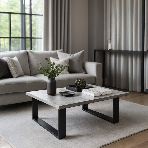 ΤΡΑΠΕΖΙ ΣΑΛΟΝΙΟΥ VERTO ΜΕ ΜΕΤΑΛΛΙΚΟ ΣΚΕΛΕΤΟ & ΕΠΙΦΑΝΕΙΑ ΑΠΟ ΜΕΛΑΜΙΝΗ ΜΕ ΥΦΗ ΤΣΙΜΕΝΤΟΥ ΣΕ ΑΝΟΙΧΤΟ ΓΚΡΙ