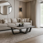 ΤΡΑΠΕΖΙ ΣΑΛΟΝΙΟΥ RIVA ΜΕ ΜΕΤΑΛΛΙΚΟ ΣΚΕΛΕΤΟ & ΕΠΙΦΑΝΕΙΑ ΑΠΟ ΜΕΛΑΜΙΝΗ ΜΕ ΟΨΗ ΜΑΡΜΑΡΟΥ ΣΕ ΛΕΥΚΟ ΧΡΩΜΑ ME ΓΚΡΙ ΝΕΡΑ