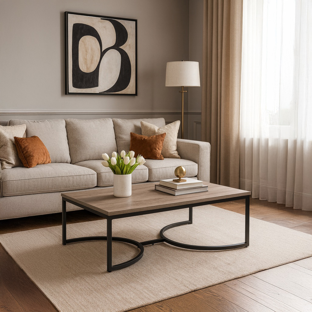 1024_5194 ΤΡΑΠΕΖΙ ΣΑΛΟΝΙΟΥ ATLAS ΜΕ ΜΕΤΑΛΛΙΚΟ ΣΚΕΛΕΤΟ & ΕΠΙΦΑΝΕΙΑ ΑΠΟ ΜΕΛΑΜΙΝΗ ΣΕ ΑΠΟΧΡΩΣΗ ΑΝΟΙΧΤΟΥ ΞΥΛΟΥ - Image 1