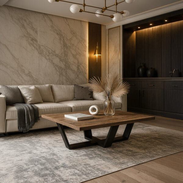 ΤΡΑΠΕΖΙ ΣΑΛΟΝΙΟΥ RIVA ΜΕ ΜΕΤΑΛΛΙΚΟ ΣΚΕΛΕΤΟ & ΕΠΙΦΑΝΕΙΑ ΑΠΟ ΜΕΛΑΜΙΝΗ ΣΕ ΣΚΟΥΡΗ ΚΑΦΕ ΑΠΟΧΡΩΣΗ