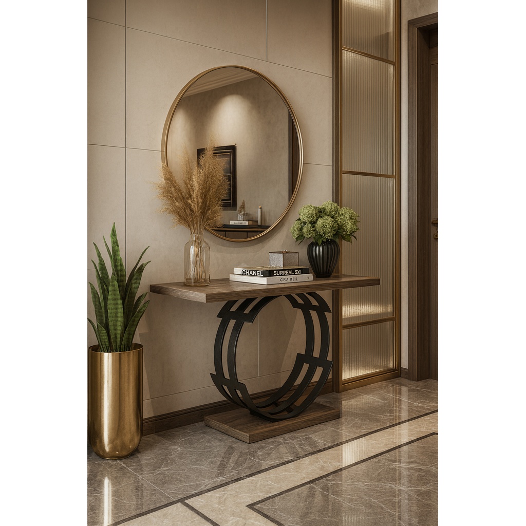 1024_7763 (1) ΕΠΙΠΛΟ ΕΙΣΟΔΟΥ AMALFI ΜΕ ΜΕΤΑΛΛΙΚΗ ΒΑΣΗ & ΞΥΛΙΝΗ ΕΠΙΦΑΝΕΙΑ ΣΕ ΣΚΟΥΡΟ ΚΑΦΕ - Image 1