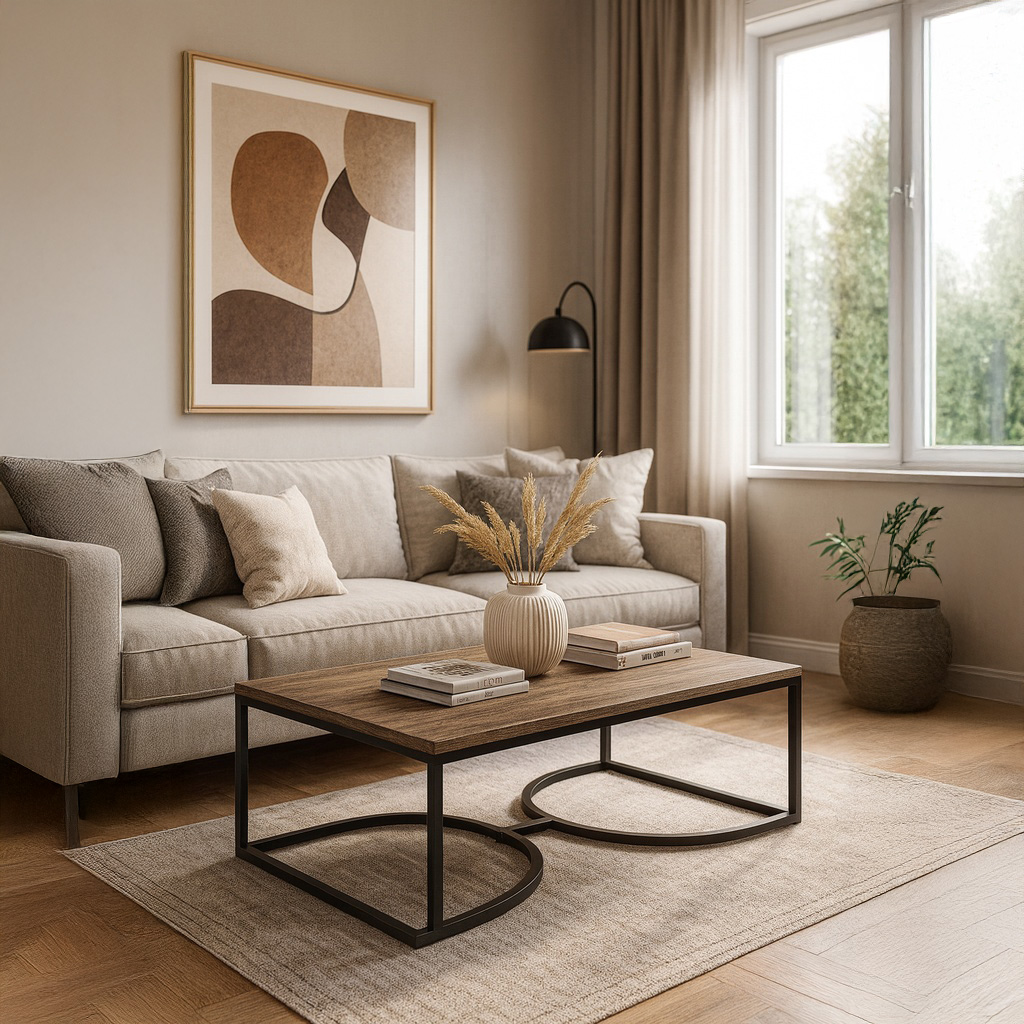 1024_7763 ΤΡΑΠΕΖΙ ΣΑΛΟΝΙΟΥ ATLAS ΜΕ ΜΕΤΑΛΛΙΚΟ ΣΚΕΛΕΤΟ & ΕΠΙΦΑΝΕΙΑ ΑΠΟ ΜΕΛΑΜΙΝΗ ΣΕ ΣΚΟΥΡΑ ΚΑΦΕ ΑΠΟΧΡΩΣΗ - Image 1