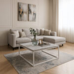 ΤΡΑΠΕΖΙ ΣΑΛΟΝΙΟΥ SIMPLY ΜΕ ΜΕΤΑΛΛΙΚΟ ΣΚΕΛΕΤΟ & ΕΠΙΦΑΝΕΙΑ ΑΠΟ ΜΕΛΑΜΙΝΗ ΣΕ ΟΨΗ ΛΕΥΚΟΥ ΜΑΡΜΑΡΟΥ