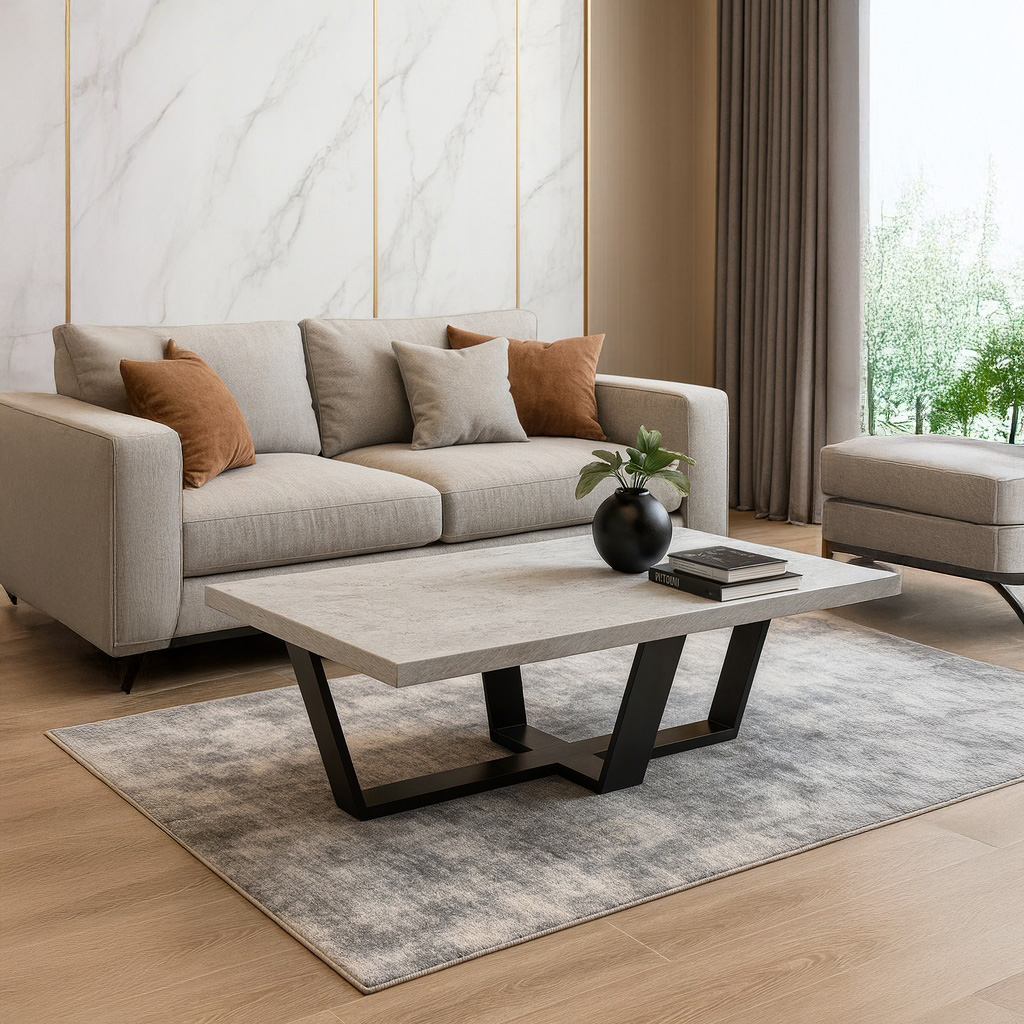 1024_7775 (1) ΤΡΑΠΕΖΙ ΣΑΛΟΝΙΟΥ RIVA ΜΕ ΜΕΤΑΛΛΙΚΟ ΣΚΕΛΕΤΟ & ΕΠΙΦΑΝΕΙΑ ΑΠΟ ΜΕΛΑΜΙΝΗ ΣΕ ΛΕΥΚΟ ΜΑΡΜΑΡΟ - Image 1