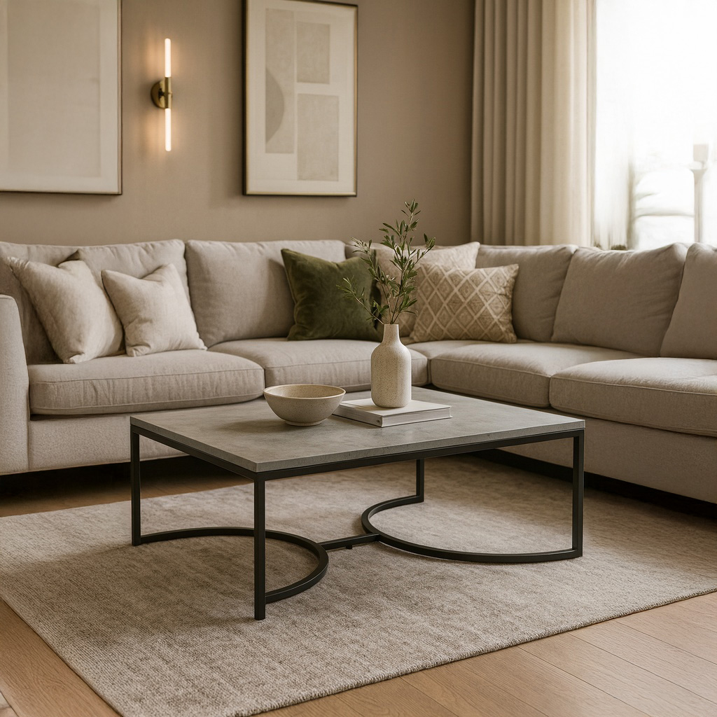 1024_7775 (1) ΤΡΑΠΕΖΙ ΣΑΛΟΝΙΟΥ ATLAS ΜΕ ΜΕΤΑΛΛΙΚΟ ΣΚΕΛΕΤΟ & ΕΠΙΦΑΝΕΙΑ ΑΠΟ ΜΕΛΑΜΙΝΗ ΜΕ ΥΦΗ ΤΣΙΜΕΝΤΟΥ ΣΕ ΛΕΥΚΟ - Image 1