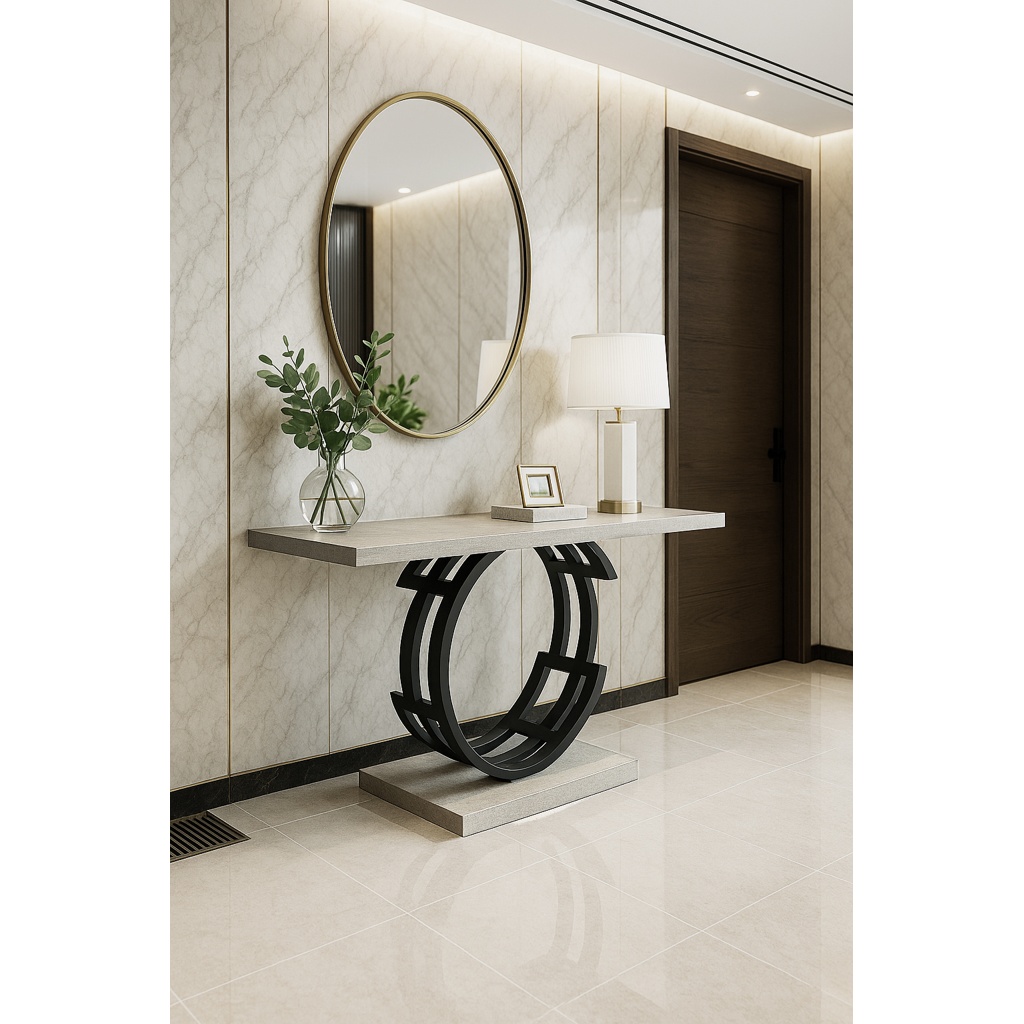 1024_7775 ΕΠΙΠΛΟ ΕΙΣΟΔΟΥ AMALFI ΜΕ ΜΕΤΑΛΛΙΚΗ ΒΑΣΗ & ΞΥΛΙΝΗ ΕΠΙΦΑΝΕΙΑ ΜΕ ΟΨΗ ΛΕΥΚΟΥ ΜΑΡΜΑΡΟΥ - Image 1