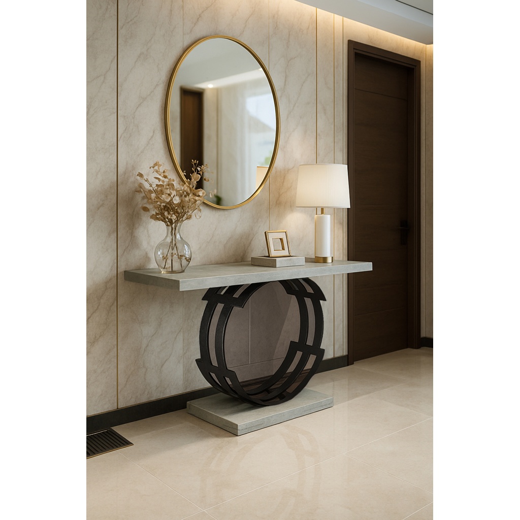 1024_Ep._Progetto ΕΠΙΠΛΟ ΕΙΣΟΔΟΥ AMALFI ΜΕ ΜΕΤΑΛΛΙΚΗ ΒΑΣΗ & ΞΥΛΙΝΗ ΕΠΙΦΑΝΕΙΑ ΜΕ ΟΨΗ ΛΕΥΚΟΥ ΜΑΡΜΑΡΟΥ ΜΕ ΜΠΕΖ ΝΕΡΑ - Image 1