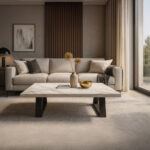 ΤΡΑΠΕΖΙ ΣΑΛΟΝΙΟΥ TRIVIO ΜΕ ΜΕΤΑΛΛΙΚΟ ΣΚΕΛΕΤΟ & ΕΠΙΦΑΝΕΙΑ ΑΠΟ ΜΕΛΑΜΙΝΗ ΤΥΠΟΥ ΜΑΡΜΑΡΟ ΛΕΥΚΟ ΜΕ ΜΠΕΖ ΝΕΡΑ