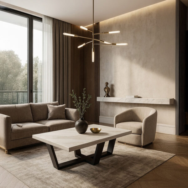 ΤΡΑΠΕΖΙ ΣΑΛΟΝΙΟΥ RIVA ΜΕ ΜΕΤΑΛΛΙΚΟ ΣΚΕΛΕΤΟ & ΕΠΙΦΑΝΕΙΑ ΑΠΟ ΜΕΛΑΜΙΝΗ ΤΥΠΟΥ ΜΑΡΜΑΡΟ ΛΕΥΚΟ ΜΕ ΜΠΕΖ ΝΕΡΑ