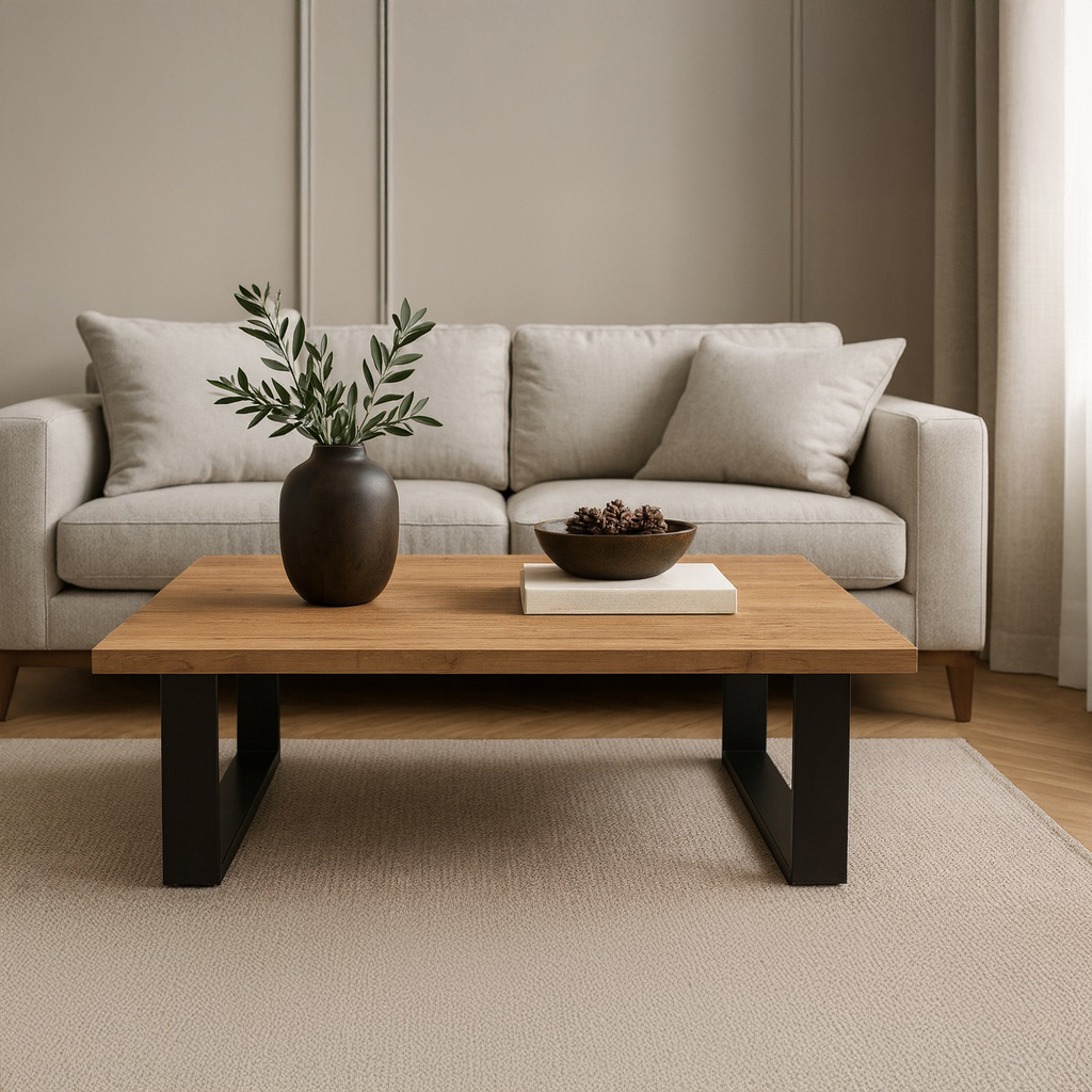 1024_K529 ΤΡΑΠΕΖΙ ΣΑΛΟΝΙΟΥ VERTO ΜΕ ΜΕΤΑΛΛΙΚΟ ΣΚΕΛΕΤΟ & ΕΠΙΦΑΝΕΙΑ ΑΠΟ ΜΕΛΑΜΙΝΗ ΣΕ ΑΠΟΧΡΩΣΗ ΦΥΣΙΚΟΥ ΞΥΛΟΥ - Image 1