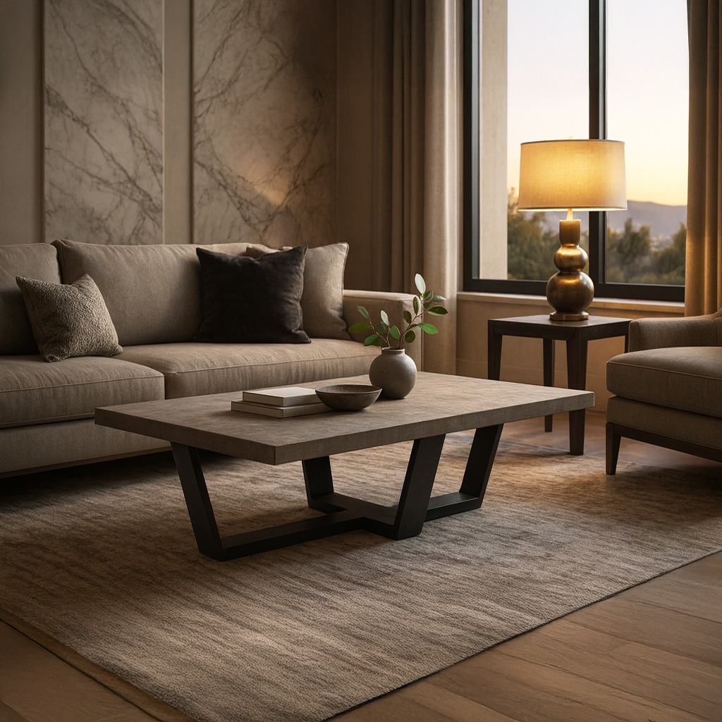 1024_K538 (1) ΤΡΑΠΕΖΙ ΣΑΛΟΝΙΟΥ RIVA ΜΕ ΜΕΤΑΛΛΙΚΟ ΣΚΕΛΕΤΟ & ΕΠΙΦΑΝΕΙΑ ΑΠΟ ΜΕΛΑΜΙΝΗ ΤΥΠΟΥ ΤΣΙΜΕΝΤΟ ΑΝΟΙΧΤΟ - Image 1