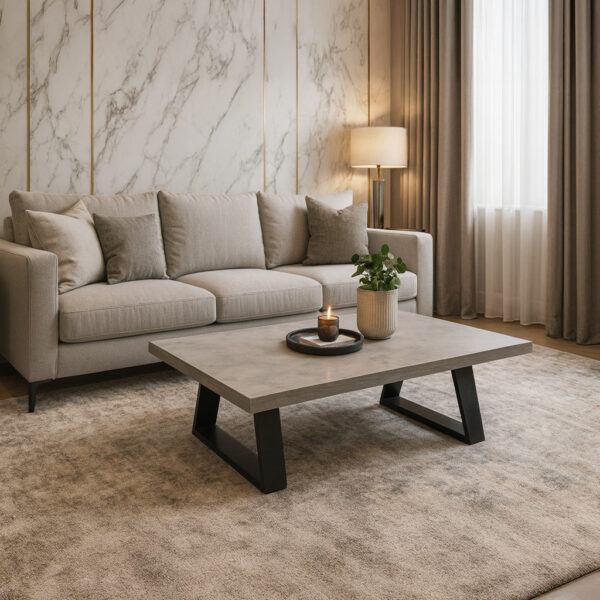 ΤΡΑΠΕΖΙ ΣΑΛΟΝΙΟΥ TRIVIO ΜΕ ΜΕΤΑΛΛΙΚΟ ΣΚΕΛΕΤΟ & ΕΠΙΦΑΝΕΙΑ ΑΠΟ ΜΕΛΑΜΙΝΗ ΤΥΠΟΥ ΤΣΙΜΕΝΤΟ ΑΝΟΙΧΤΟ