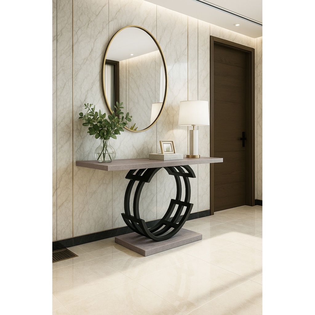 1024_K538 ΕΠΙΠΛΟ ΕΙΣΟΔΟΥ AMALFI ΜΕ ΜΕΤΑΛΛΙΚΗ ΒΑΣΗ & ΞΥΛΙΝΗ ΕΠΙΦΑΝΕΙΑ ΣΕ ΟΨΗ ΑΝΟΙΧΤΟ ΤΣΙΜΕΝΤΟ - Image 1