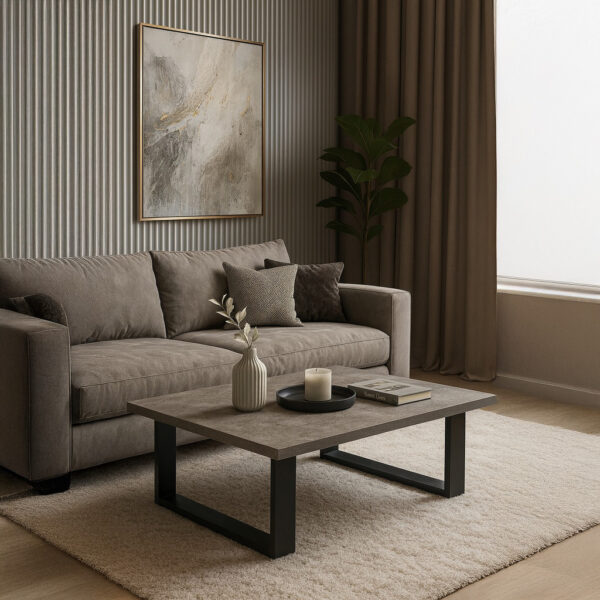 ΤΡΑΠΕΖΙ ΣΑΛΟΝΙΟΥ VERTO ΜΕ ΜΕΤΑΛΛΙΚΟ ΣΚΕΛΕΤΟ & ΕΠΙΦΑΝΕΙΑ ΑΠΟ ΜΕΛΑΜΙΝΗ ΤΥΠΟΥ ΤΣΙΜΕΝΤΟ ΣΚΟΥΡΟ