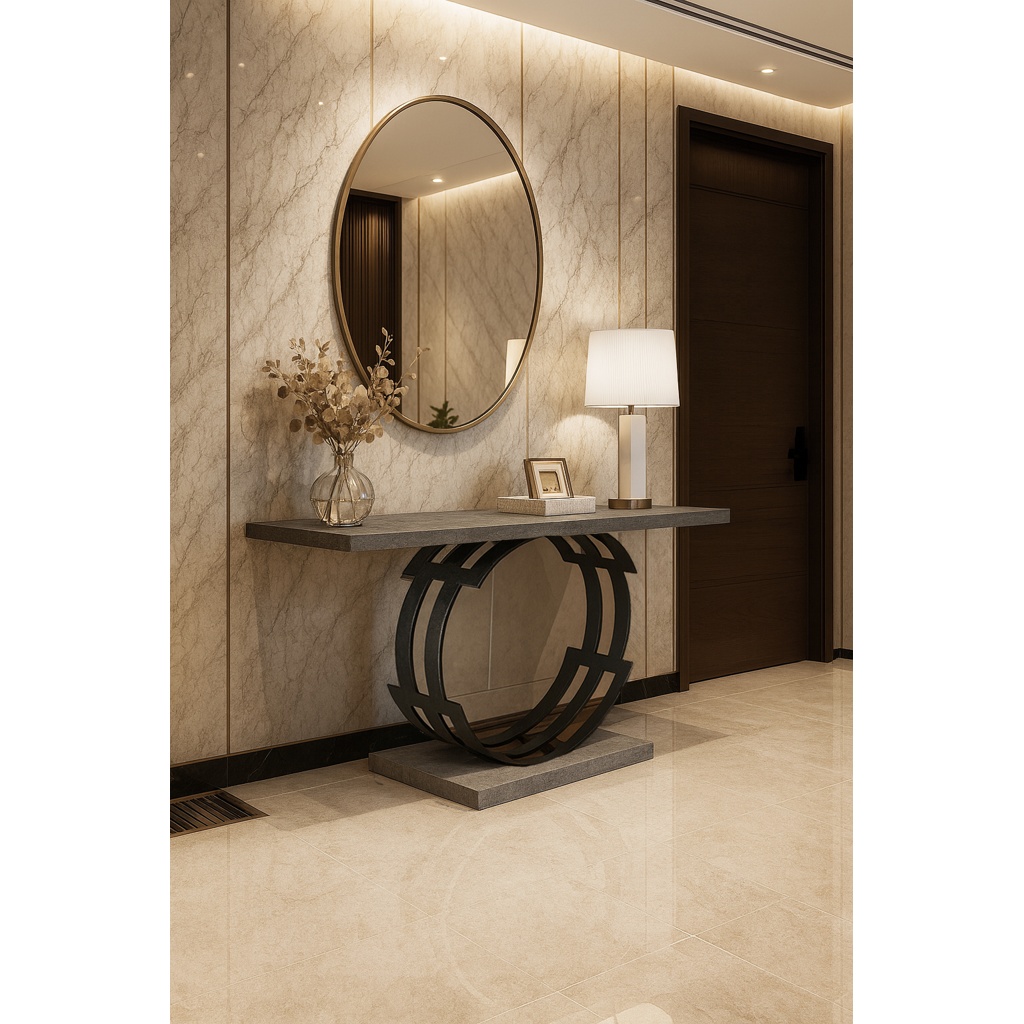 1024_K540 ΕΠΙΠΛΟ ΕΙΣΟΔΟΥ AMALFI ΜΕ ΜΕΤΑΛΛΙΚΗ ΒΑΣΗ & ΞΥΛΙΝΗ ΕΠΙΦΑΝΕΙΑ ΣΕ ΟΨΗ ΤΣΙΜΕΝΤΟ ΣΚΟΥΡΟ - Image 1