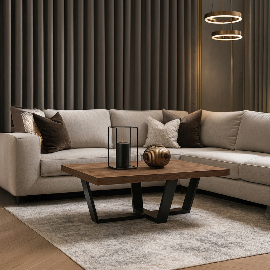 1024_K545 (1) ΤΡΑΠΕΖΙ ΣΑΛΟΝΙΟΥ RIVA ΜΕ ΜΕΤΑΛΛΙΚΟ ΣΚΕΛΕΤΟ & ΕΠΙΦΑΝΕΙΑ ΑΠΟ ΜΕΛΑΜΙΝΗ ΣΕ ΚΑΡΥΔΙ ΑΠΟΧΡΩΣΗ - Image 1