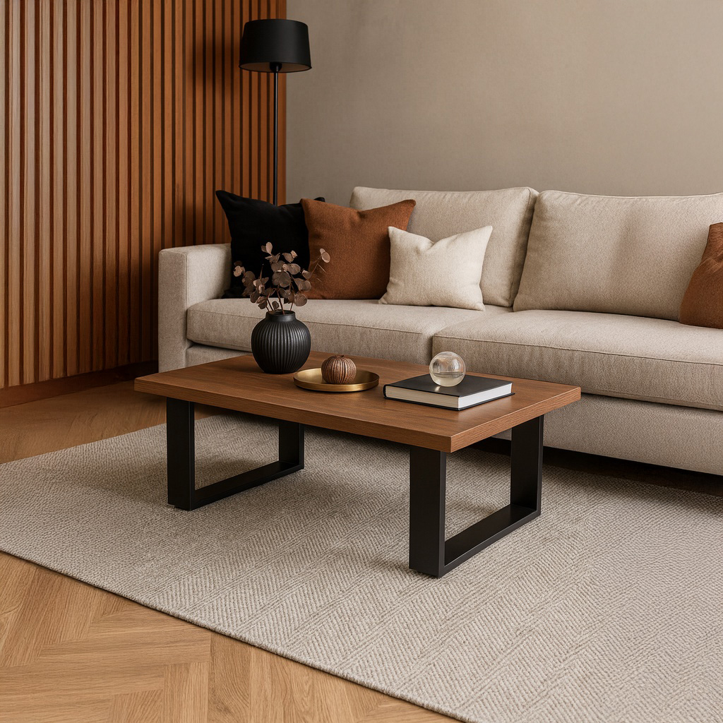 1024_K545 ΤΡΑΠΕΖΙ ΣΑΛΟΝΙΟΥ VERTO ΜΕ ΜΕΤΑΛΛΙΚΟ ΣΚΕΛΕΤΟ & ΕΠΙΦΑΝΕΙΑ ΑΠΟ ΜΕΛΑΜΙΝΗ ΣΕ ΚΑΡΥΔΙ ΑΠΟΧΡΩΣΗ - Image 1