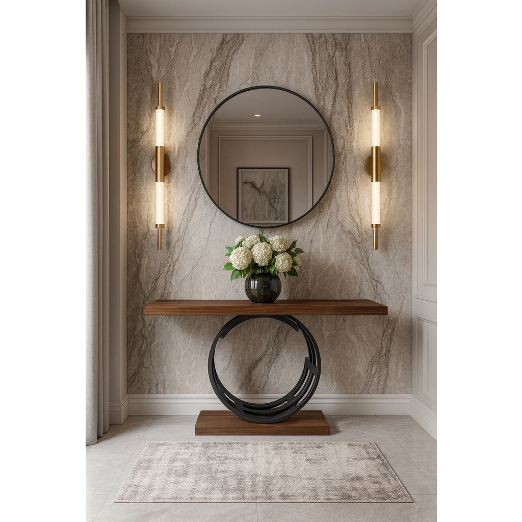 1024_K545 ΕΠΙΠΛΟ ΕΙΣΟΔΟΥ AMALFI ΜΕ ΜΕΤΑΛΛΙΚΗ ΒΑΣΗ & ΞΥΛΙΝΗ ΕΠΙΦΑΝΕΙΑ ΣΕ ΚΑΡΥΔΙ ΑΠΟΧΡΩΣΗ - Image 1