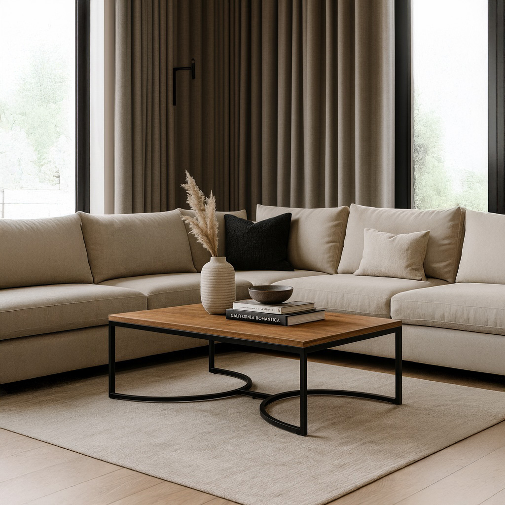 1024_K545 ΤΡΑΠΕΖΙ ΣΑΛΟΝΙΟΥ ATLAS ΜΕ ΜΕΤΑΛΛΙΚΟ ΣΚΕΛΕΤΟ & ΕΠΙΦΑΝΕΙΑ ΑΠΟ ΜΕΛΑΜΙΝΗ ΣΕ ΚΑΡΥΔΙ ΑΠΟΧΡΩΣΗ - Image 1