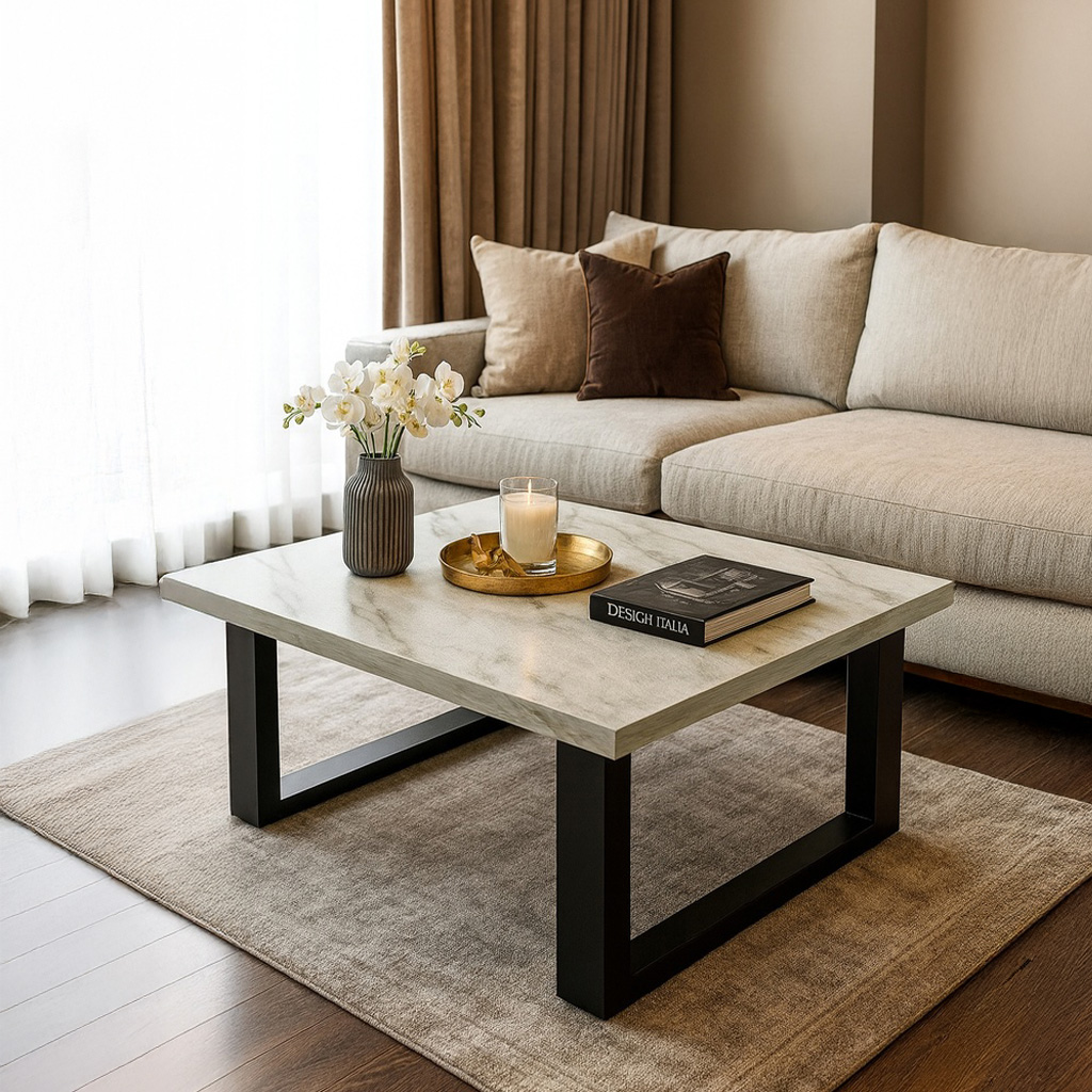 1024_epprogetto ΤΡΑΠΕΖΙ ΣΑΛΟΝΙΟΥ VERTO ΜΕ ΜΕΤΑΛΛΙΚΟ ΣΚΕΛΕΤΟ & ΕΠΙΦΑΝΕΙΑ ΑΠΟ ΜΕΛΑΜΙΝΗ ΤΥΠΟΥ ΜΑΡΜΑΡΟ ΛΕΥΚΟ ΜΕ ΜΠΕΖ ΝΕΡΑ - Image 1