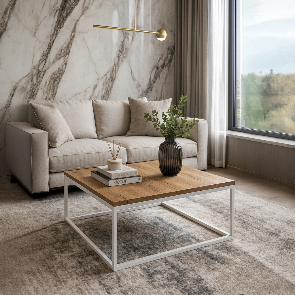 1024_k529 (1) ΤΡΑΠΕΖΙ ΣΑΛΟΝΙΟΥ SIMPLY ΜΕ ΜΕΤΑΛΛΙΚΟ ΣΚΕΛΕΤΟ & ΕΠΙΦΑΝΕΙΑ ΑΠΟ ΜΕΛΑΜΙΝΗ ΣΕ ΑΠΟΧΡΩΣΗ ΦΥΣΙΚΟΥ ΞΥΛΟΥ - Image 1