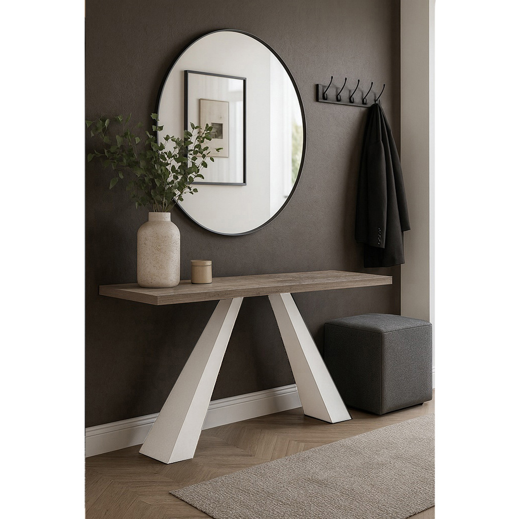 5194_1024 ΕΠΙΠΛΟ ΕΙΣΟΔΟΥ FELLINI ΜΕ ΜΕΤΑΛΛΙΚΗ ΒΑΣΗ & ΕΠΙΦΑΝΕΙΑ ΞΥΛΟΥ ΣΕ ΑΝΟΙΧΤΗ ΑΠΟΧΡΩΣΗ - Image 1