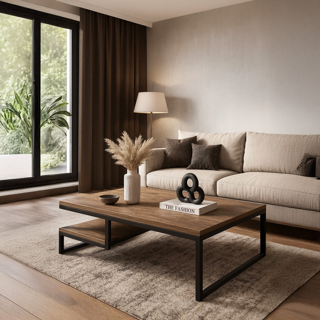 7763 ΤΡΑΠΕΖΙ ΣΑΛΟΝΙΟΥ JANGO ΜΕ ΜΕΤΑΛΛΙΚΟ ΣΚΕΛΕΤΟ & ΕΠΙΦΑΝΕΙΑ ΑΠΟ ΜΕΛΑΜΙΝΗ ΣΕ ΣΚΟΥΡΑ ΚΑΦΕ ΑΠΟΧΡΩΣΗ - Image 1