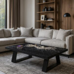 ΤΡΑΠΕΖΙ ΣΑΛΟΝΙΟΥ TRIVIO ΜΕ ΜΕΤΑΛΛΙΚΟ ΣΚΕΛΕΤΟ & ΕΠΙΦΑΝΕΙΑ ΑΠΟ ΜΕΛΑΜΙΝΗ ΣΕ ΜΑΥΡΟ ΜΑΡΜΑΡΟ