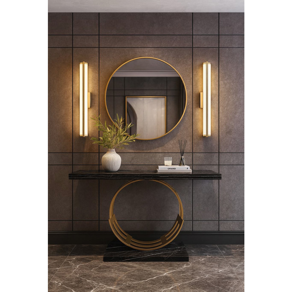 7767 ΕΠΙΠΛΟ ΕΙΣΟΔΟΥ AMALFI ΜΕ ΜΕΤΑΛΛΙΚΗ ΒΑΣΗ & ΞΥΛΙΝΗ ΕΠΙΦΑΝΕΙΑ ΜΕ ΟΨΗ ΜΑΥΡΟΥ ΜΑΡΜΑΡΟΥ - Image 1