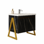 ΕΠΙΠΛΟ ΜΠΑΝΙΟΥ 7767 GOLD-PRESTIGIA 80 cm ΜΕ ΒΑΣΕΙΣ ΣΤΑ ΠΛΑΓΙΑ ΣΕ ΟΨΗ ΜΑΥΡΟΥ ΜΑΡΜΑΡΟΥ - Image 2