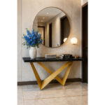 ΕΠΙΠΛΟ ΕΙΣΟΔΟΥ WALL ΜΕ ΞΥΛΙΝΗ ΕΠΙΦΑΝΕΙΑ ΤΥΠΟΥ ΜΑΥΡΟ ΜΑΡΜΑΡΟ ΚΑΙ ΧΡΥΣΗ ΜΕΤΑΛΛΙΚΗ ΒΑΣΗ