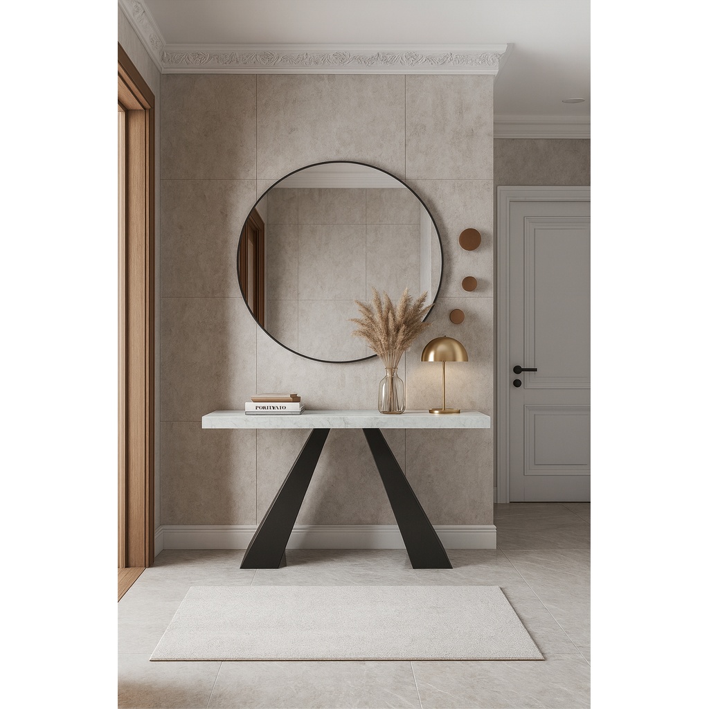 7775_1024 ΕΠΙΠΛΟ ΕΙΣΟΔΟΥ FELLINI ΜΕ ΜΕΤΑΛΛΙΚΗ ΒΑΣΗ & ΞΥΛΙΝΗ ΕΠΙΦΑΝΕΙΑ ΣΕ ΟΨΗ ΛΕΥΚΟΥ ΜΑΡΜΑΡΟΥ - Image 1