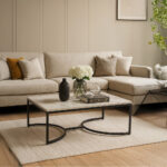 ΤΡΑΠΕΖΙ ΣΑΛΟΝΙΟΥ ATLAS ΜΕ ΜΕΤΑΛΛΙΚΟ ΣΚΕΛΕΤΟ & ΕΠΙΦΑΝΕΙΑ ΑΠΟ ΜΕΛΑΜΙΝΗ ΤΥΠΟΥ ΜΑΡΜΑΡΟ ΛΕΥΚΟ ΜΕ ΜΠΕΖ ΝΕΡΑ