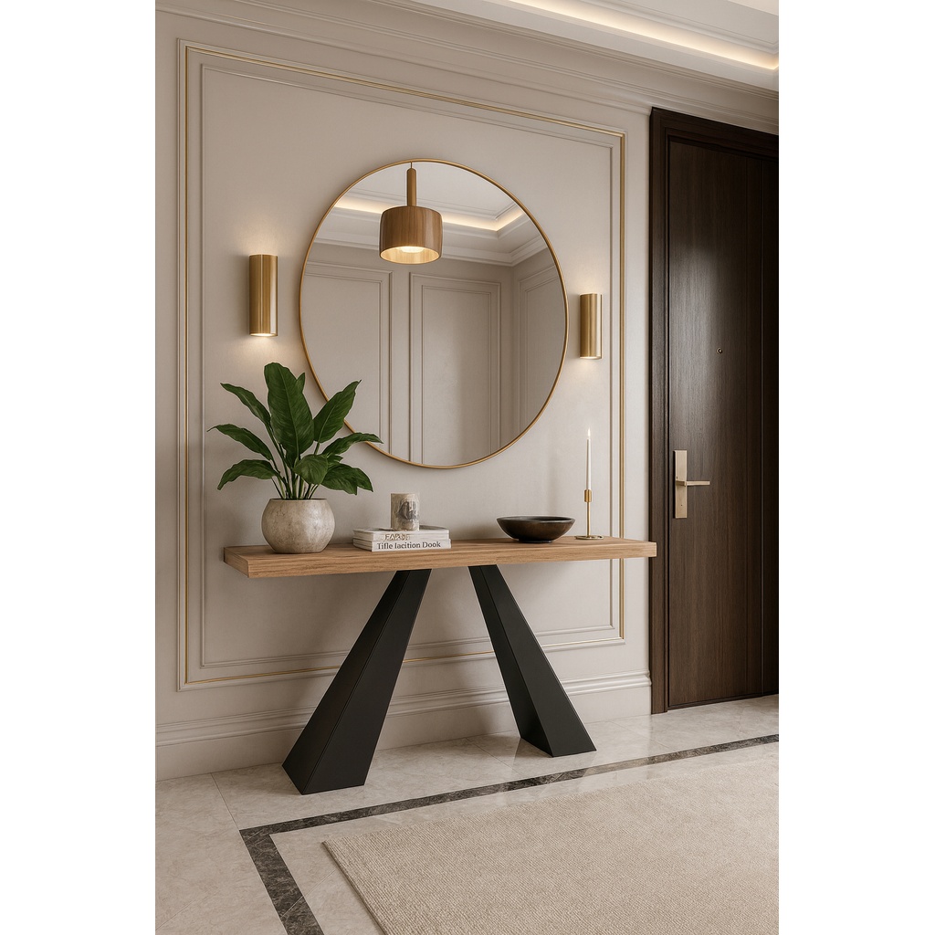 K523_1024 ΕΠΙΠΛΟ ΕΙΣΟΔΟΥ FELLINI ΜΕ ΜΕΤΑΛΛΙΚΗ ΒΑΣΗ & ΞΥΛΙΝΗ ΕΠΙΦΑΝΕΙΑ ΣΕ ΦΥΣΙΚΗ ΑΠΟΧΡΩΣΗ - Image 1